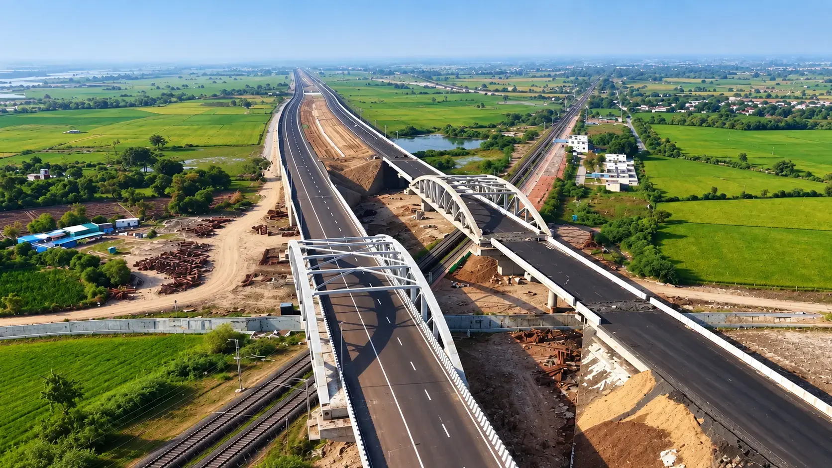 Aerial view of planned urban development taking shape in the Dholera region