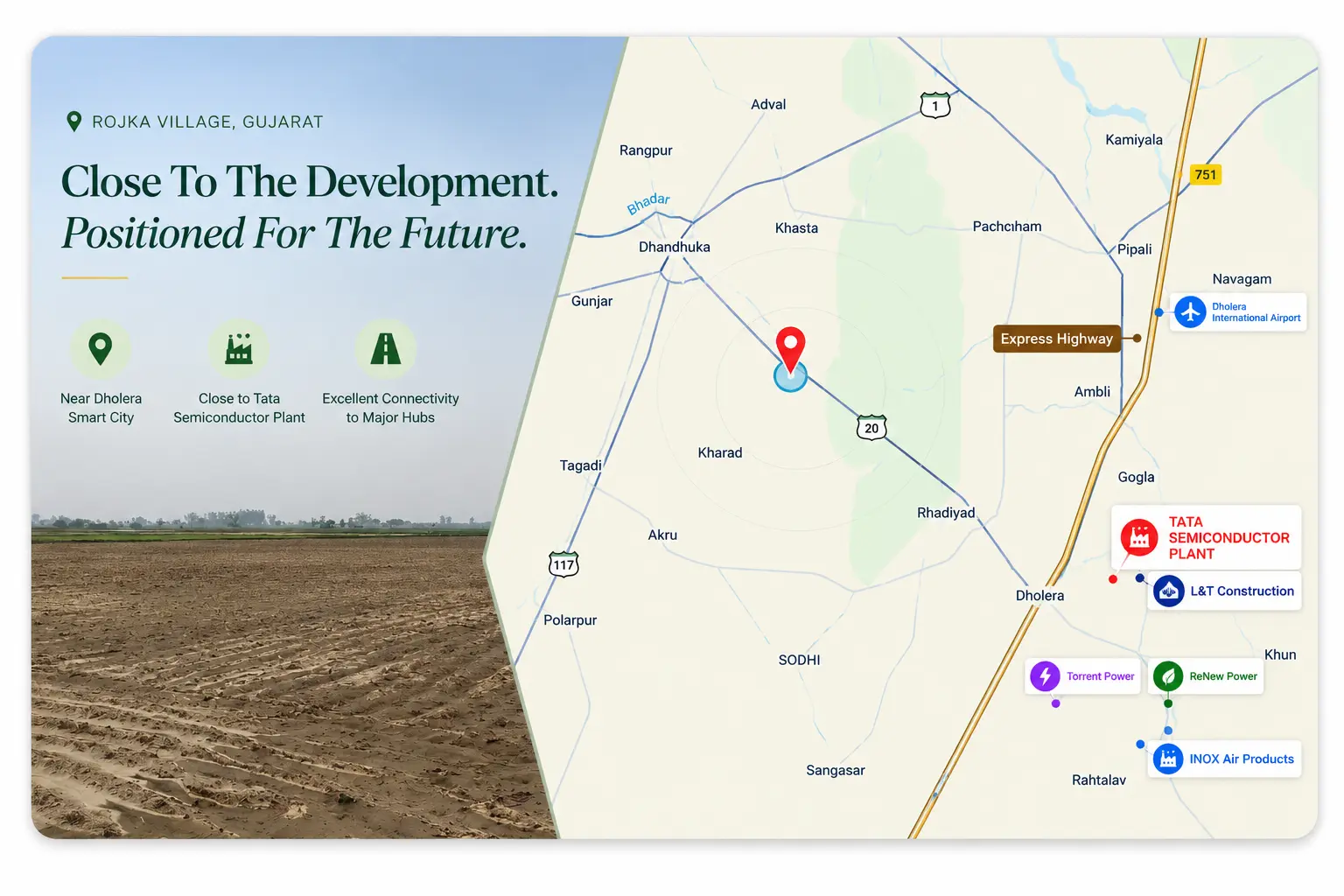 Map of the area around Rojka Village near Dholera Smart City